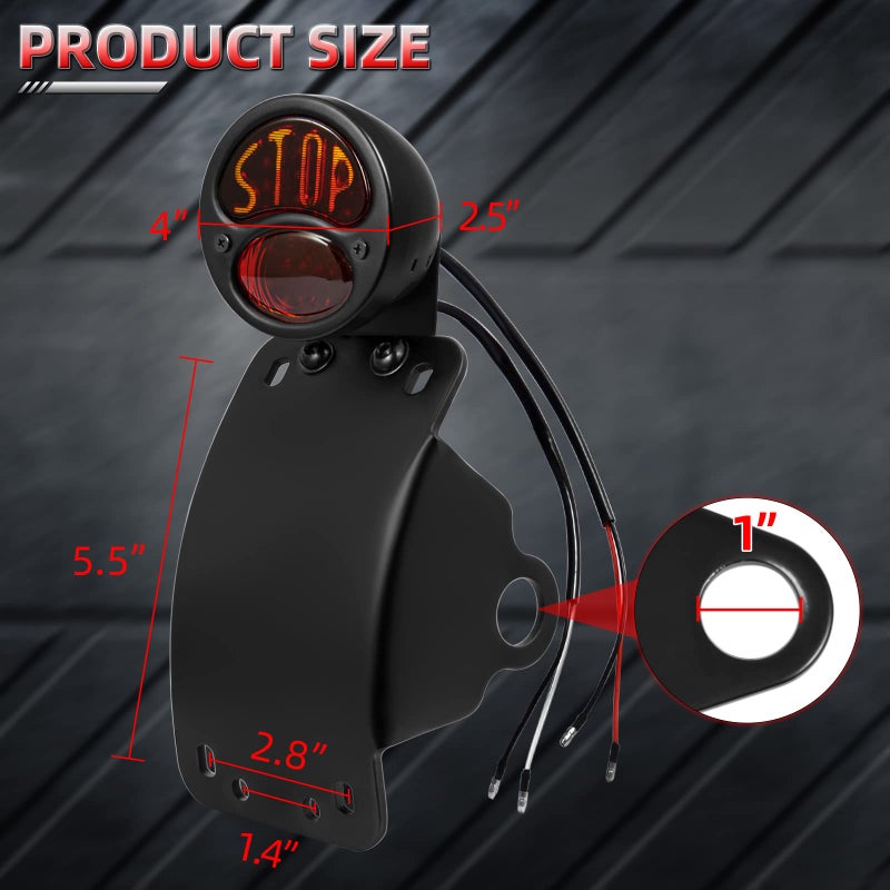 Amazicha LED License Plate Brake Light Tail Light with 1 Inch Axle Hole Curved Bracket Compatible for Harley Sporster Bobber Choppers - Image 3